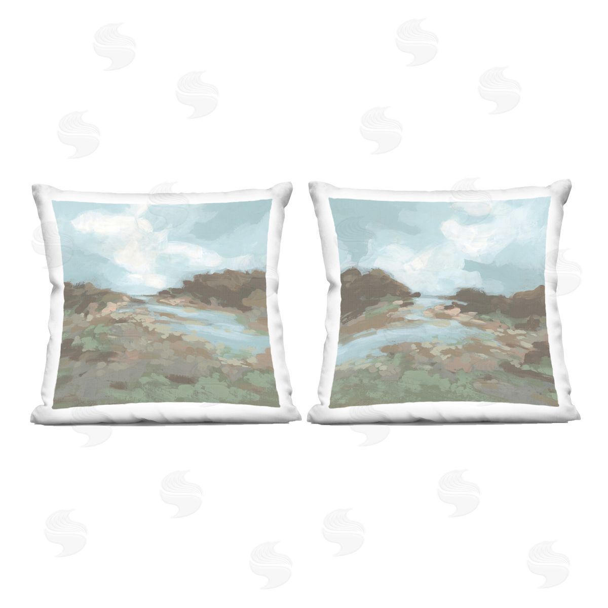 June Erica Vess Winding River Landscape Scene Printed Plush Polyester Throw Pillow
