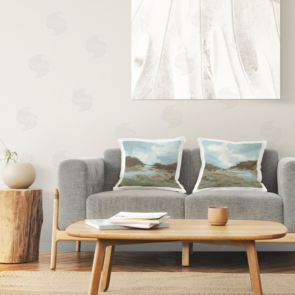 June Erica Vess Winding River Landscape Scene Printed Plush Polyester Throw Pillow On Chair