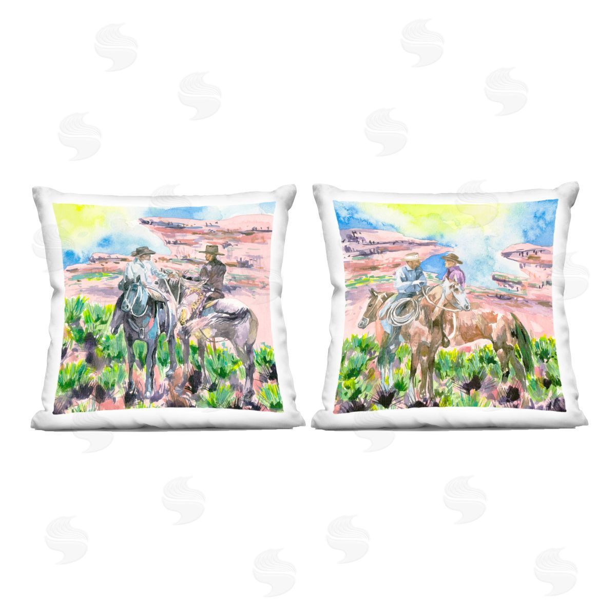 Melissa Wang Cowboys Under Western Sun Printed Plush Polyester Throw Pillow