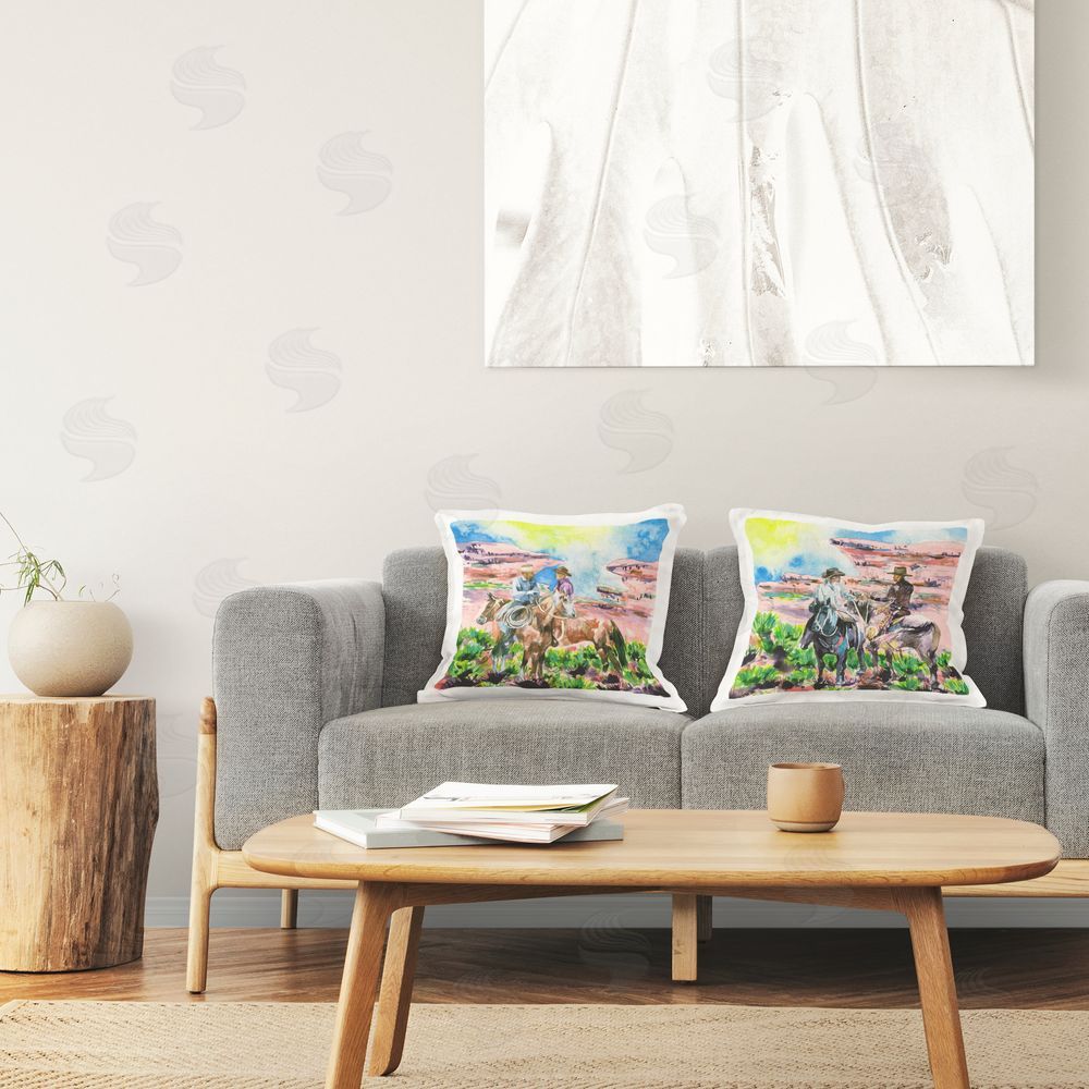 Melissa Wang Cowboys Under Western Sun Printed Plush Polyester Throw Pillow On Chair
