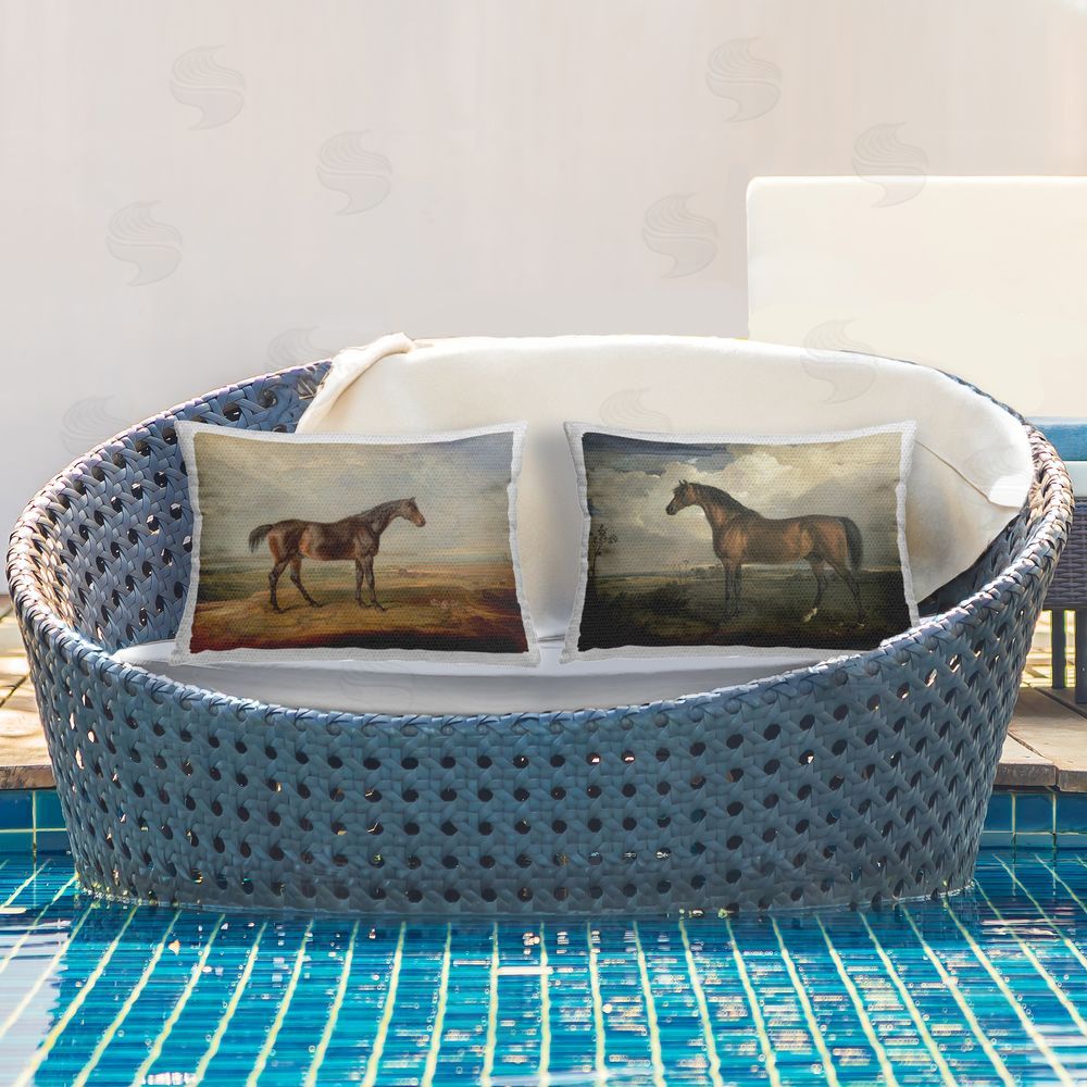 James Ward Horses in Desolate Terrain Outdoor Quick-Dry Polyester Printed Throw Pillow in Back Yard