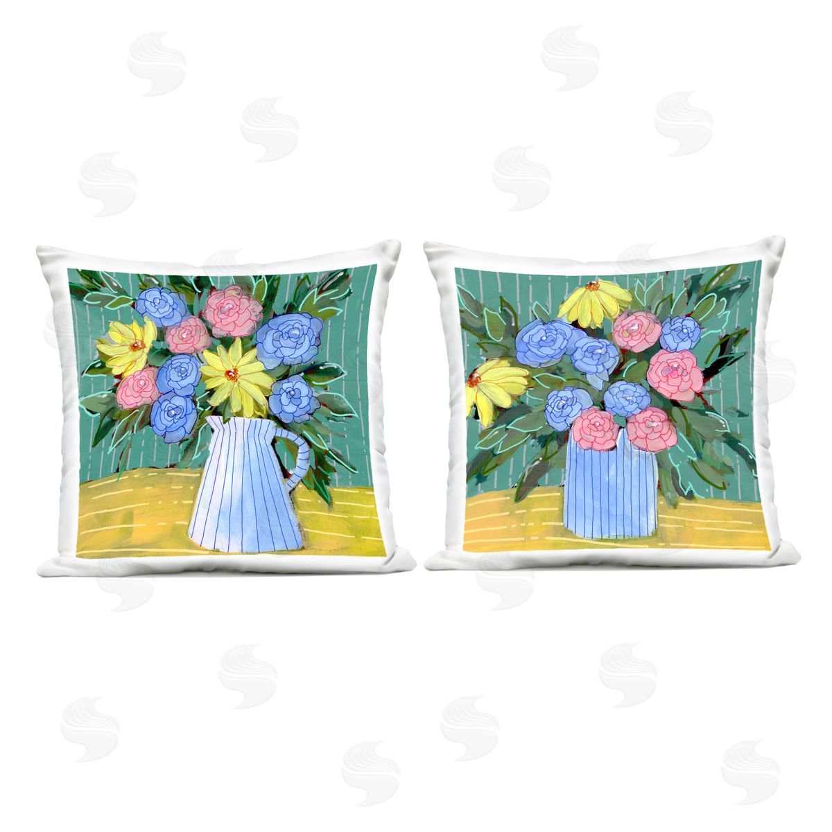 Regina Moore Bright Flowers on Stripes Outdoor Quick-Dry Polyester Printed Throw Pillow