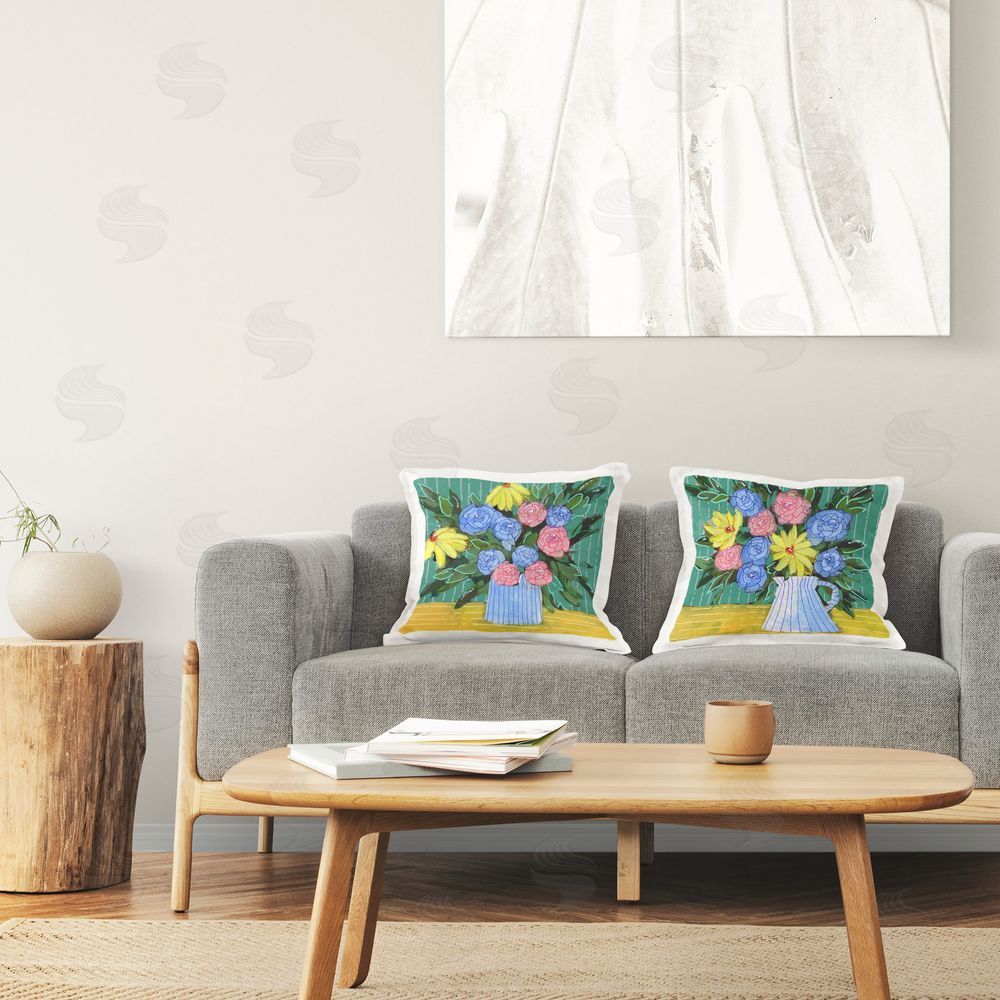 Regina Moore Bright Flowers on Stripes Printed Plush Polyester Throw Pillow On Chair