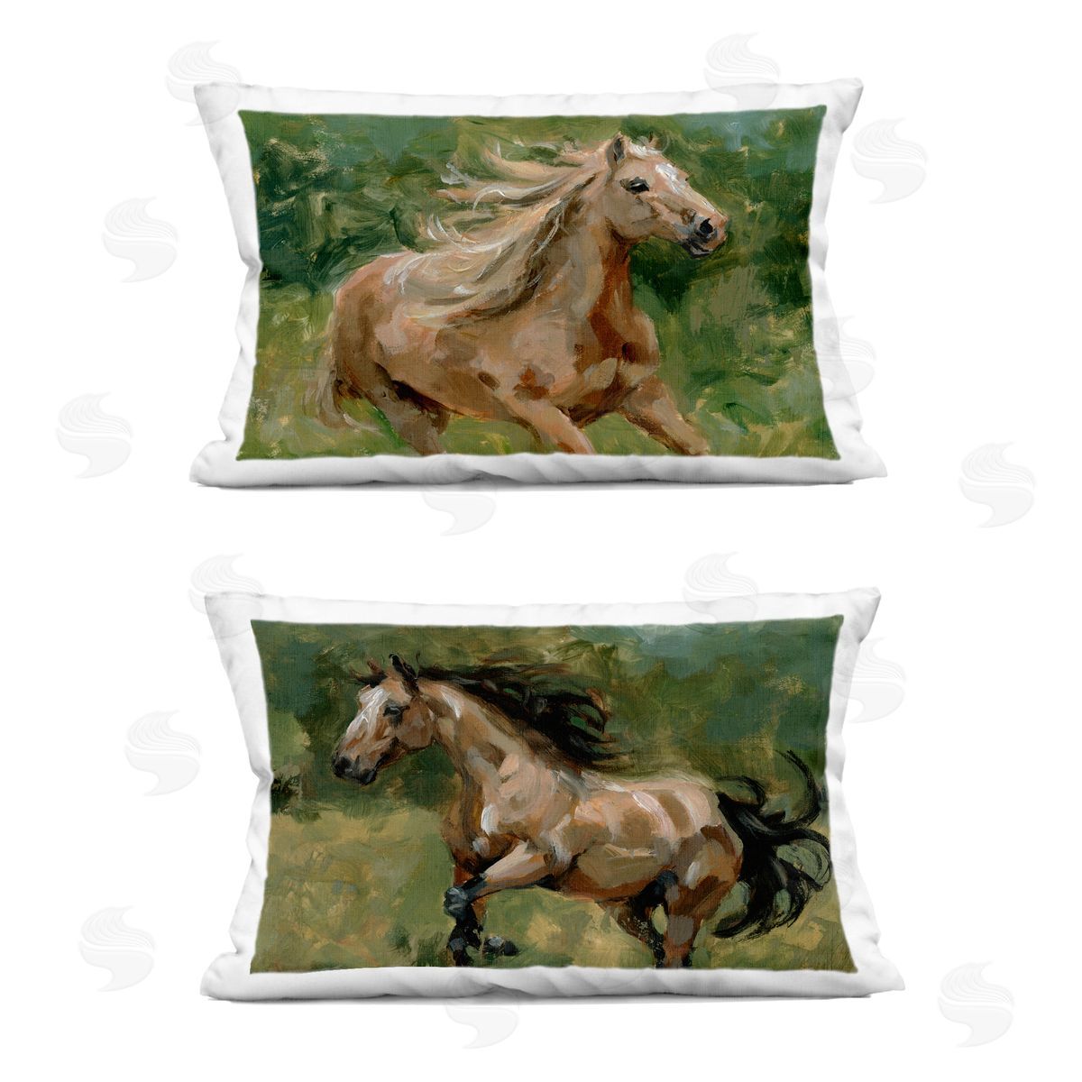Victoria Barnes Trotting Horse Visages Printed Plush Polyester Throw Pillow