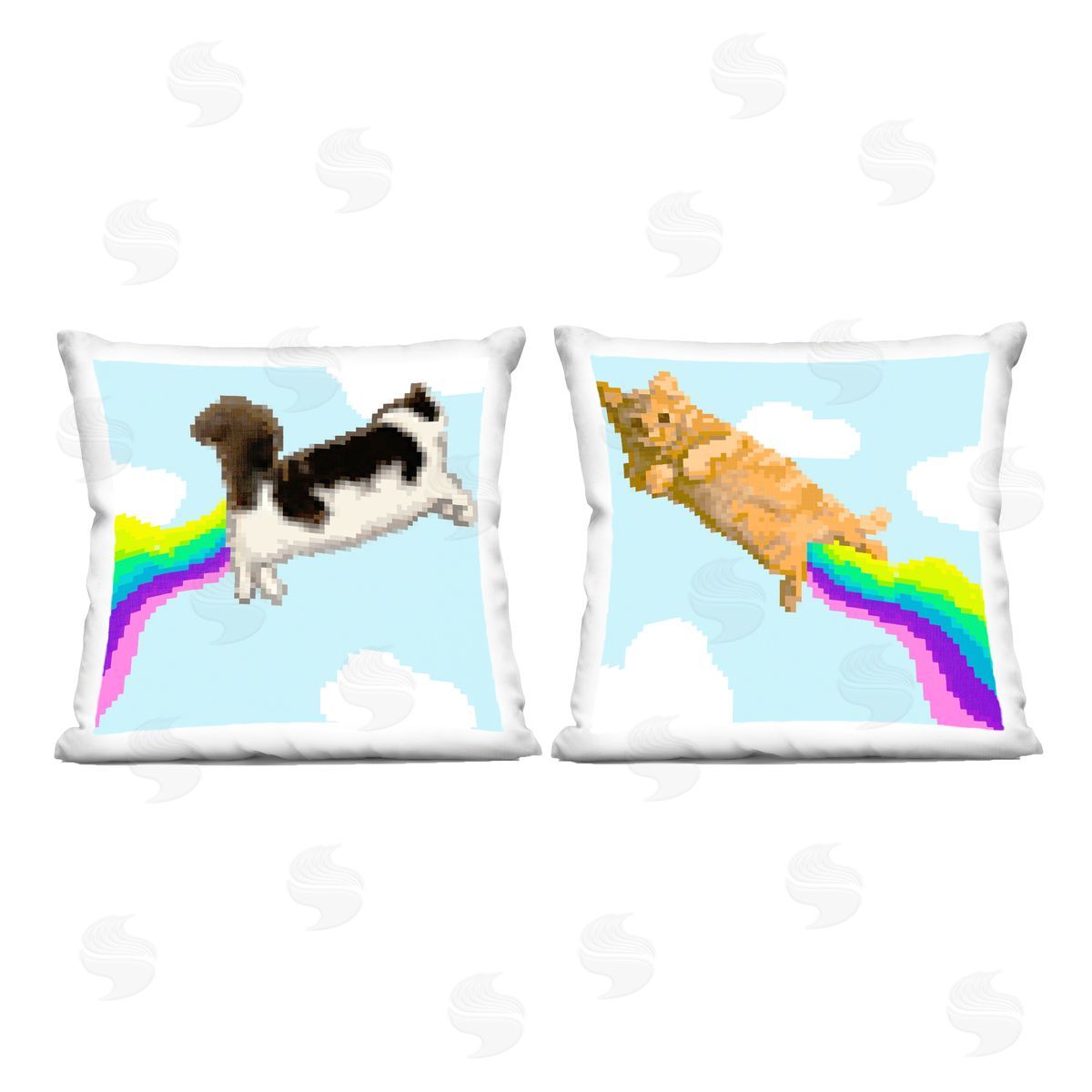 June Erica Vess Pixel Cats with Rainbows Printed Plush Polyester Throw Pillow
