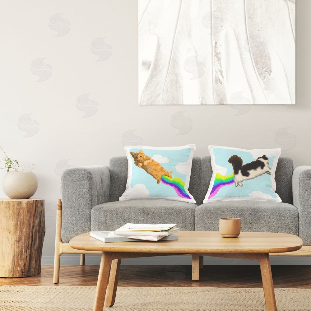 June Erica Vess Pixel Cats with Rainbows Printed Plush Polyester Throw Pillow On Chair