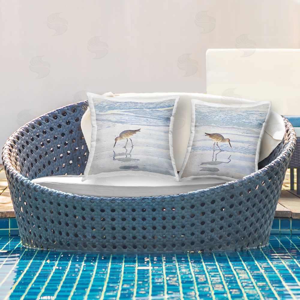 Christine Zalewski Seaside Sandpiper Birds Outdoor Quick-Dry Polyester Printed Throw Pillow in Back Yard