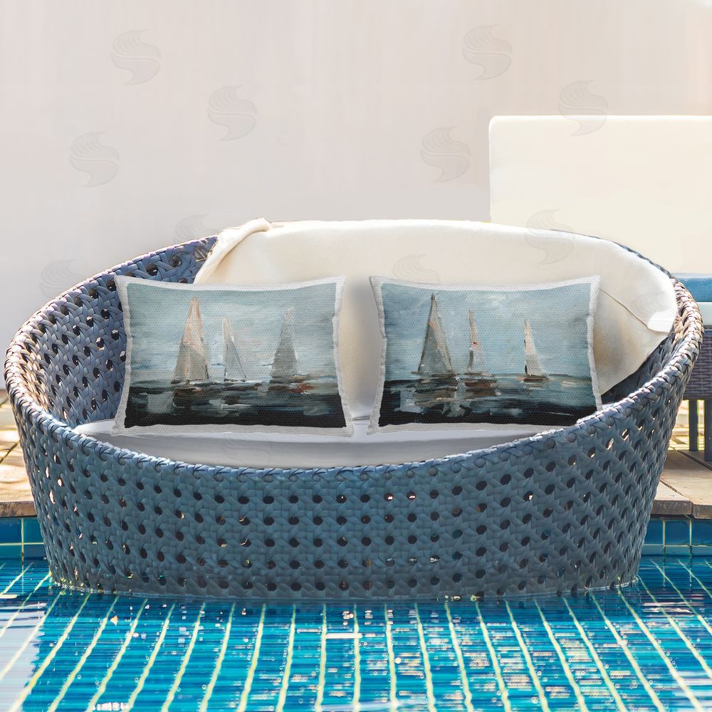 Ethan Harper Sailboat Seascape Impressions Outdoor Quick-Dry Polyester Printed Throw Pillow in Back Yard