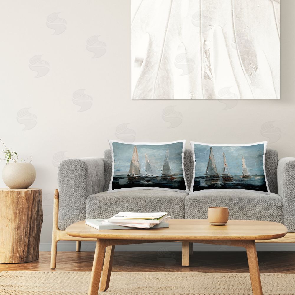 Ethan Harper Sailboat Seascape Impressions Printed Plush Polyester Throw Pillow On Chair