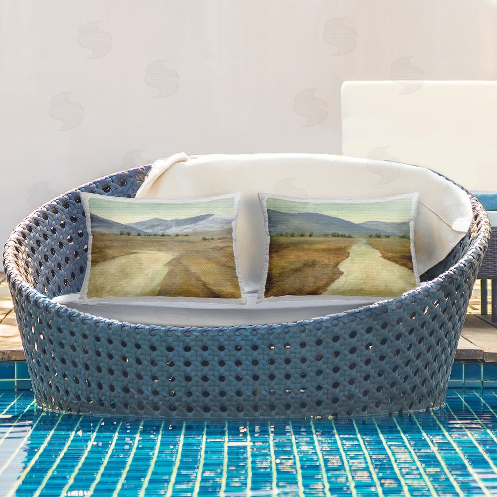 Michael Willett Barren Desert Path Outdoor Quick-Dry Polyester Printed Throw Pillow in Back Yard