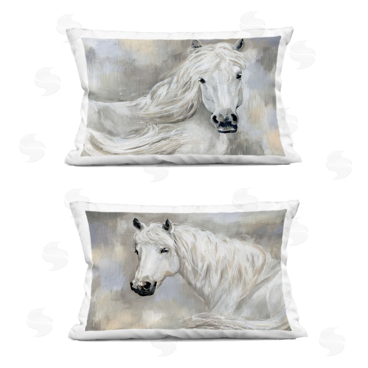 Victoria Barnes Charming White Horses Printed Plush Polyester Throw Pillow