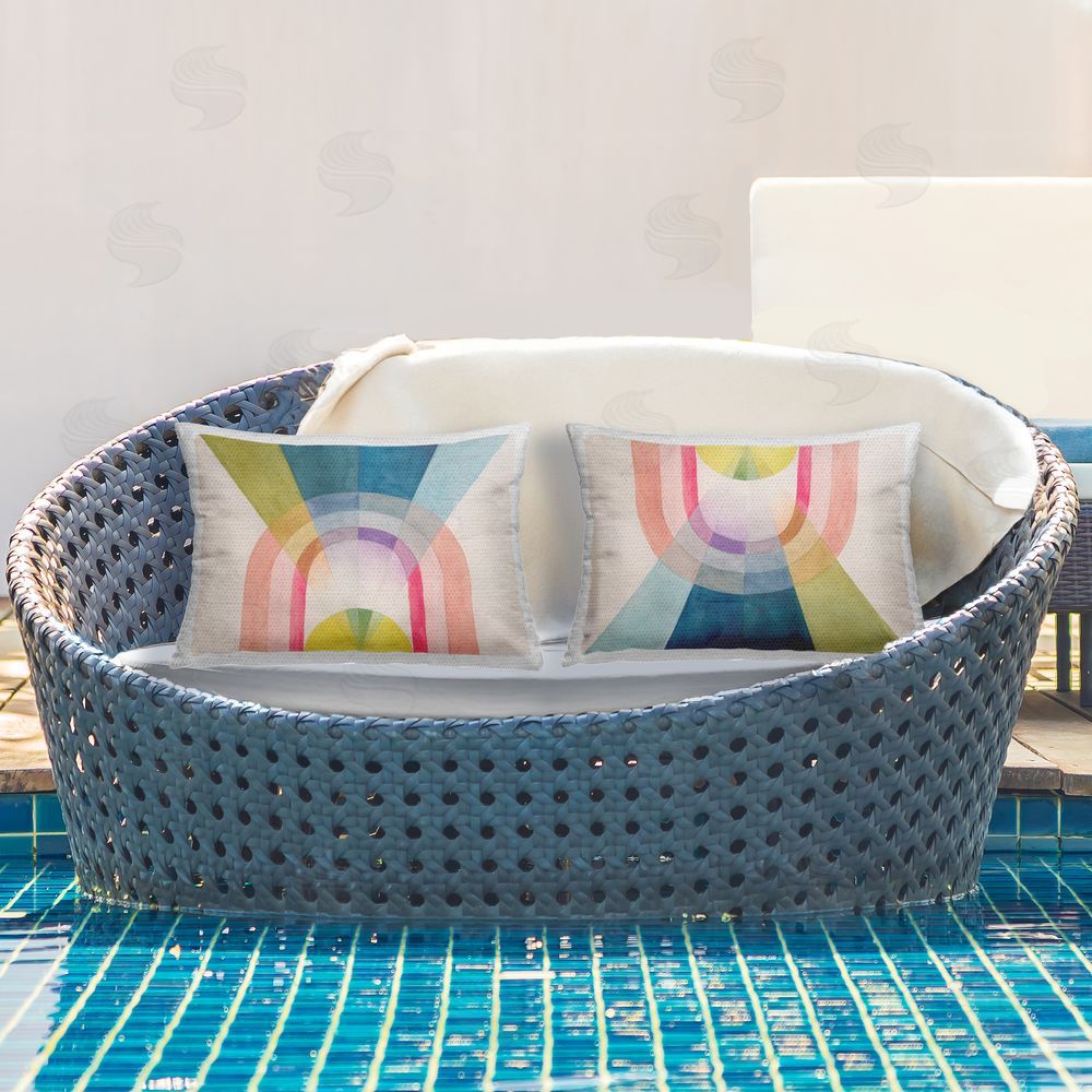 Grace Popp Retro Pastel Structured Shapes Outdoor Quick-Dry Polyester Printed Throw Pillow in Back Yard