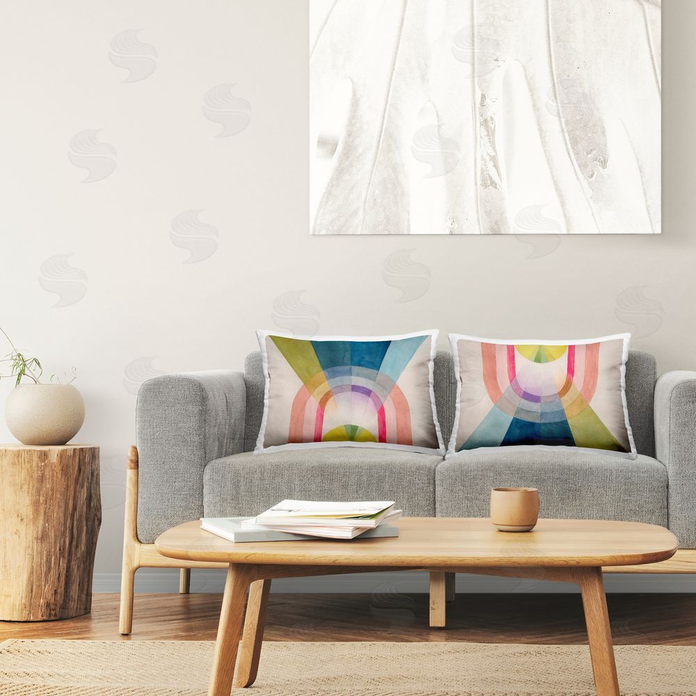 Grace Popp Retro Pastel Structured Shapes Printed Plush Polyester Throw Pillow On Chair