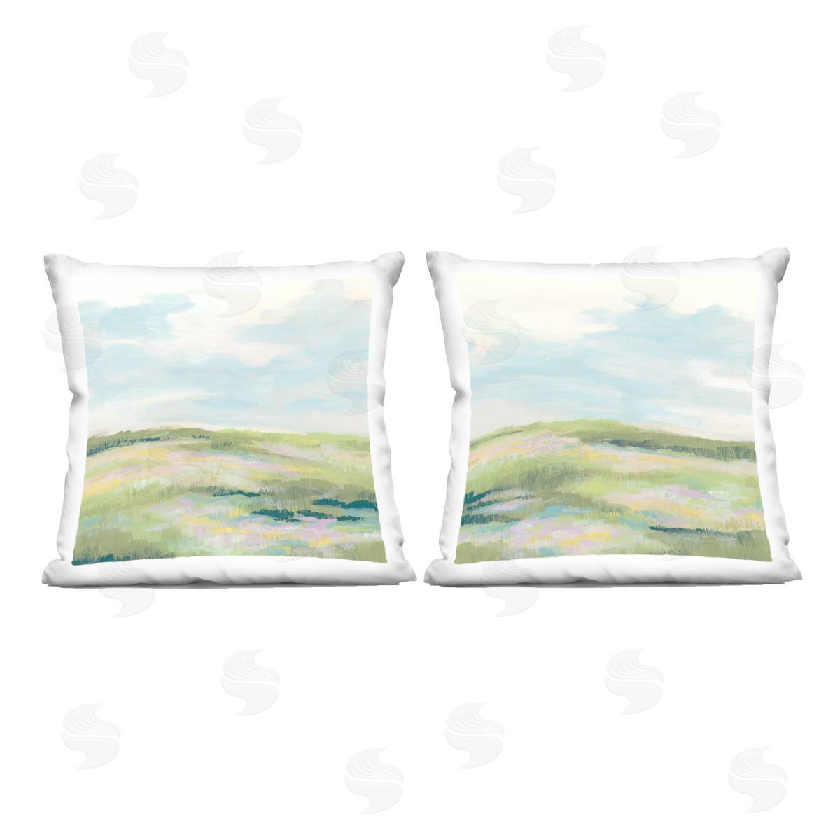 June Erica Vess Pastel Meadow under Blue Sky Printed Plush Polyester Throw Pillow