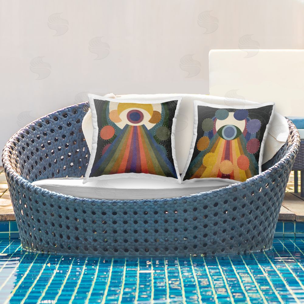 Victoria Barnes Spiritual Eye Boho Shapes Outdoor Quick-Dry Polyester Printed Throw Pillow in Back Yard