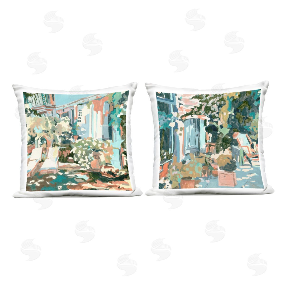 Melissa Wang Plants on Town Buildings Outdoor Quick-Dry Polyester Printed Throw Pillow