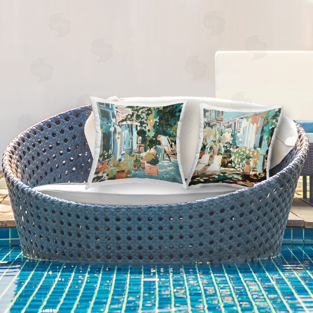 Melissa Wang Plants on Town Buildings Outdoor Quick-Dry Polyester Printed Throw Pillow in Back Yard