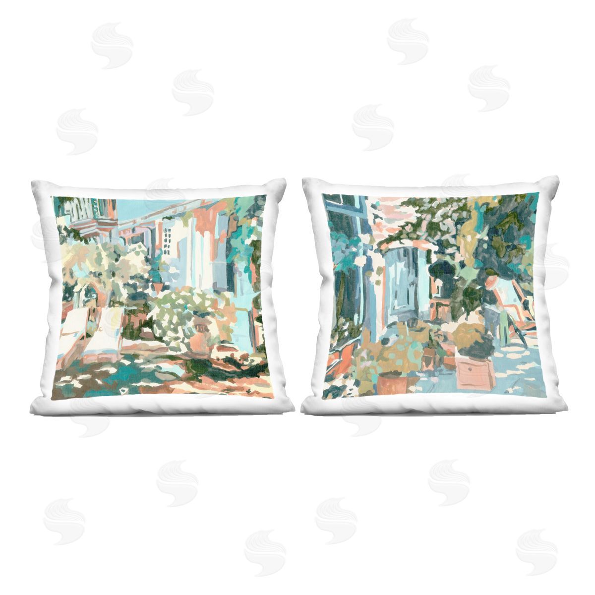 Melissa Wang Plants on Town Buildings Printed Plush Polyester Throw Pillow