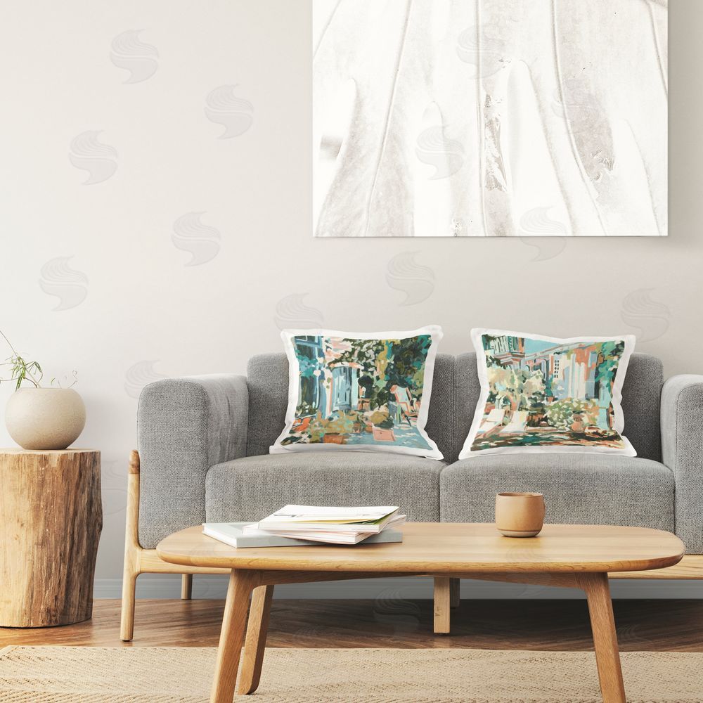 Melissa Wang Plants on Town Buildings Printed Plush Polyester Throw Pillow On Chair