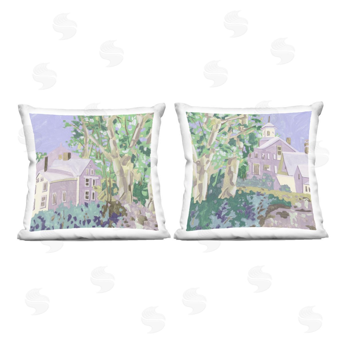 Melissa Wang Quaint Scenic Houses Printed Plush Polyester Throw Pillow