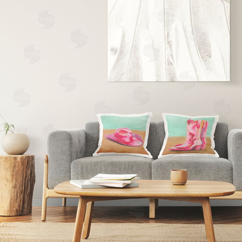 Grace Popp Pink Theme Cowgirl Fashion Printed Plush Polyester Throw Pillow On Chair