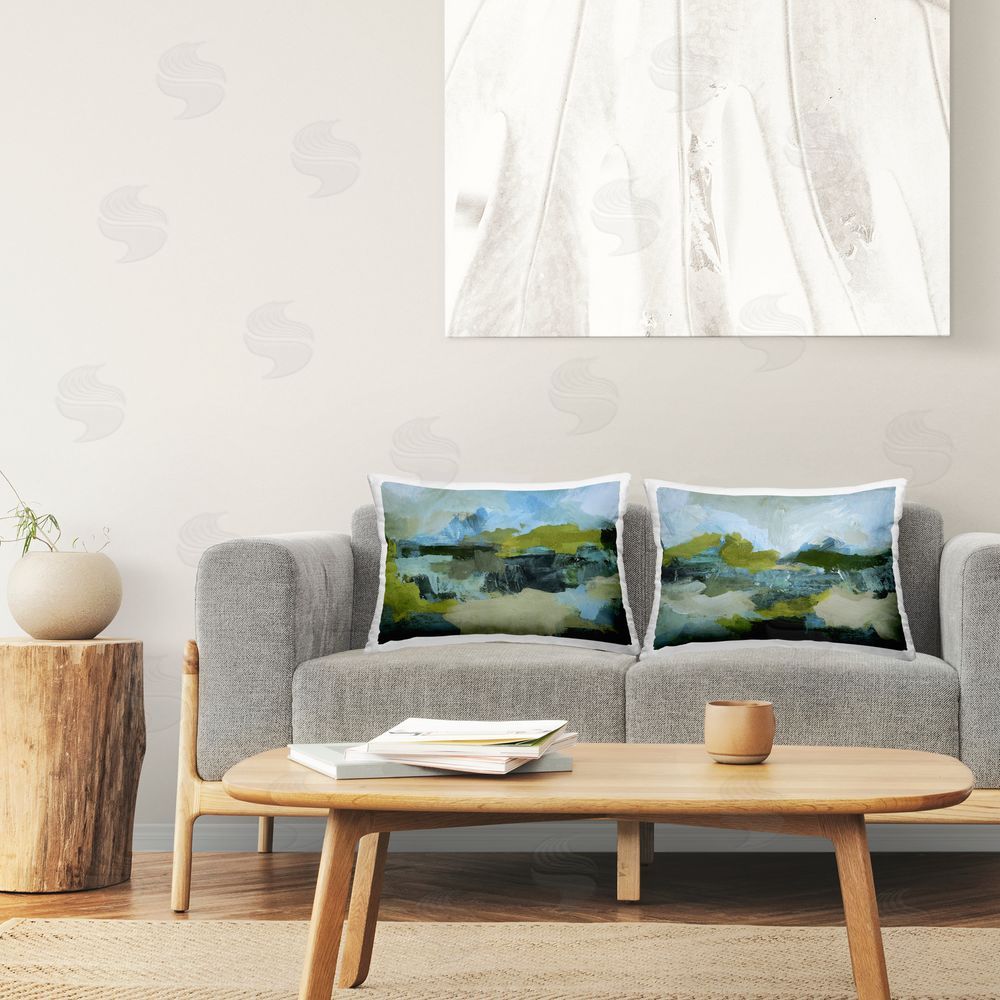 Victoria Barnes Abstraction with Green Details Printed Plush Polyester Throw Pillow On Chair