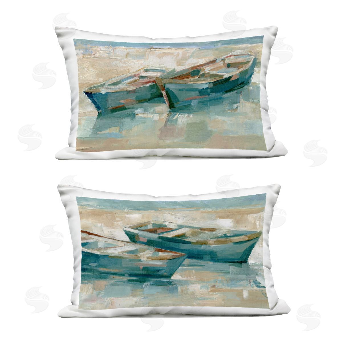 Ethan Harper Rowboat Pairs Washed Ashore Outdoor Quick-Dry Polyester Printed Throw Pillow