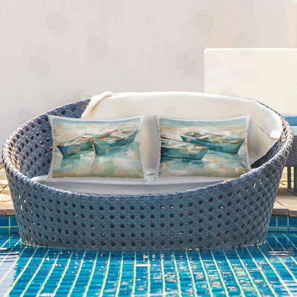 Ethan Harper Rowboat Pairs Washed Ashore Outdoor Quick-Dry Polyester Printed Throw Pillow in Back Yard