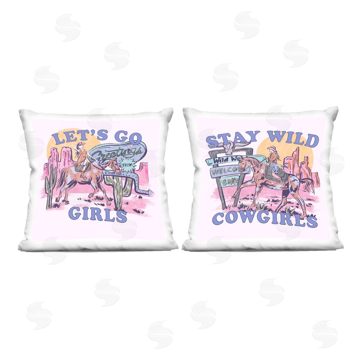 Melissa Wang Pink Cowgirl Phrases Printed Plush Polyester Throw Pillow