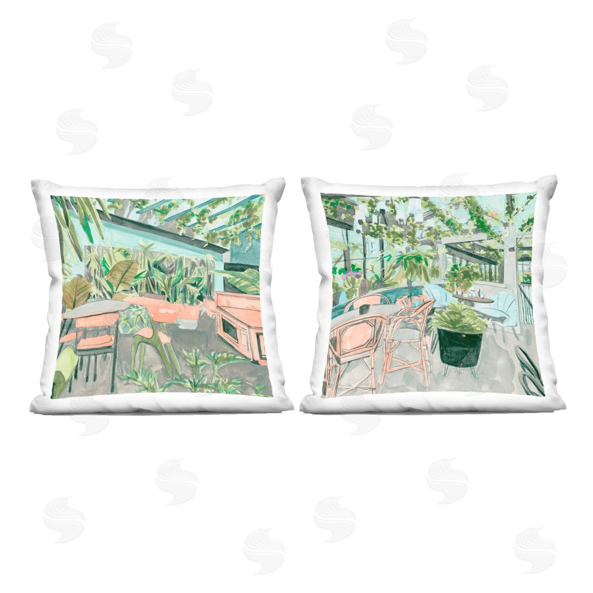 Melissa Wang Plant Filled Café Views Printed Plush Polyester Throw Pillow