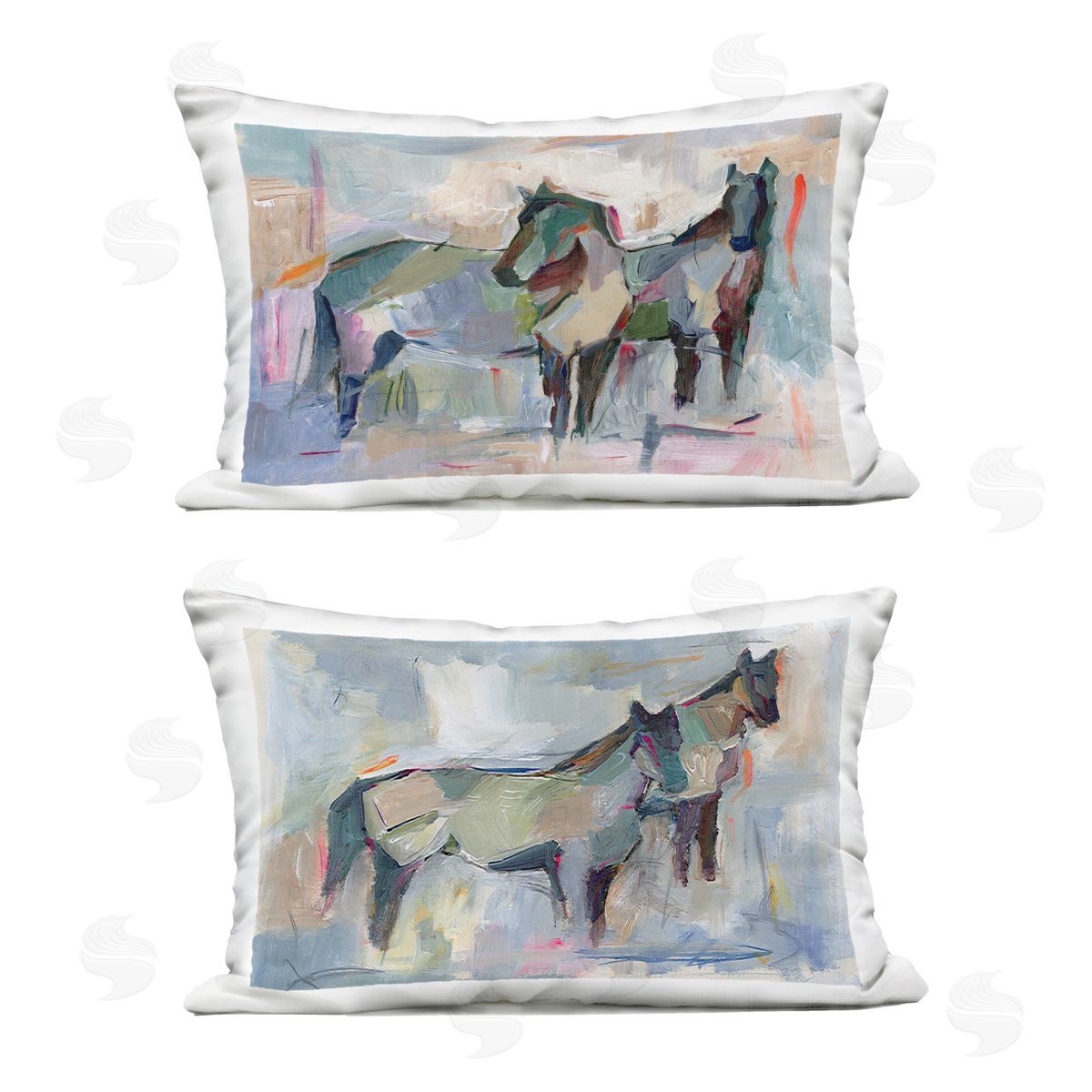 Ethan Harper Ambiguous Horse Visages Outdoor Quick-Dry Polyester Printed Throw Pillow