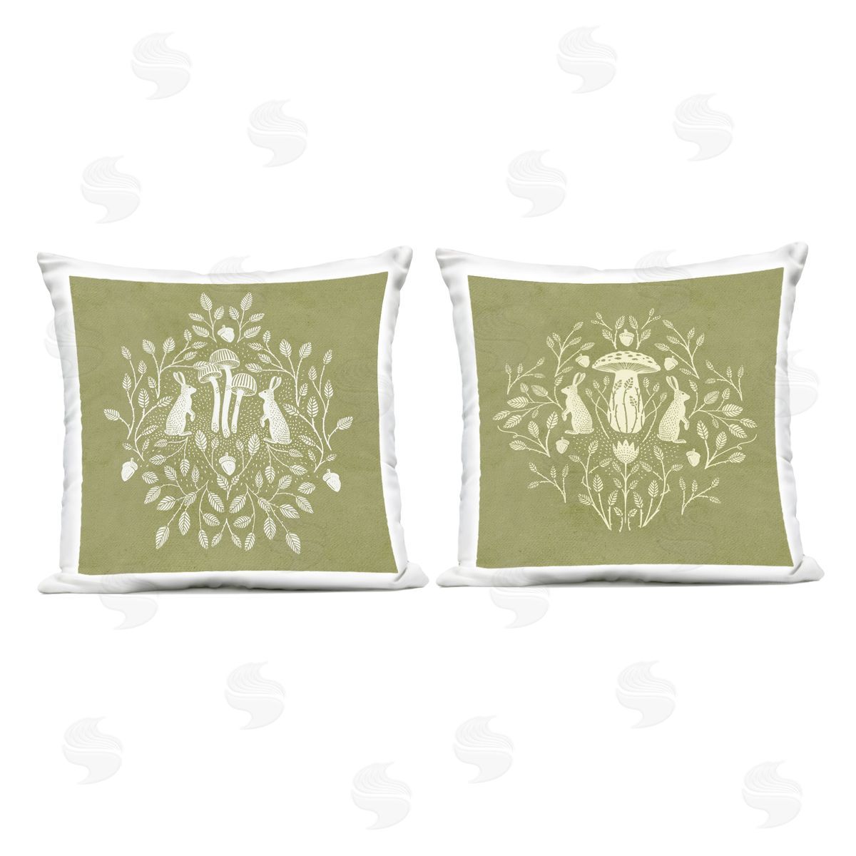 Katie O'Shea Boho Bunnies & Mushrooms Outdoor Quick-Dry Polyester Printed Throw Pillow