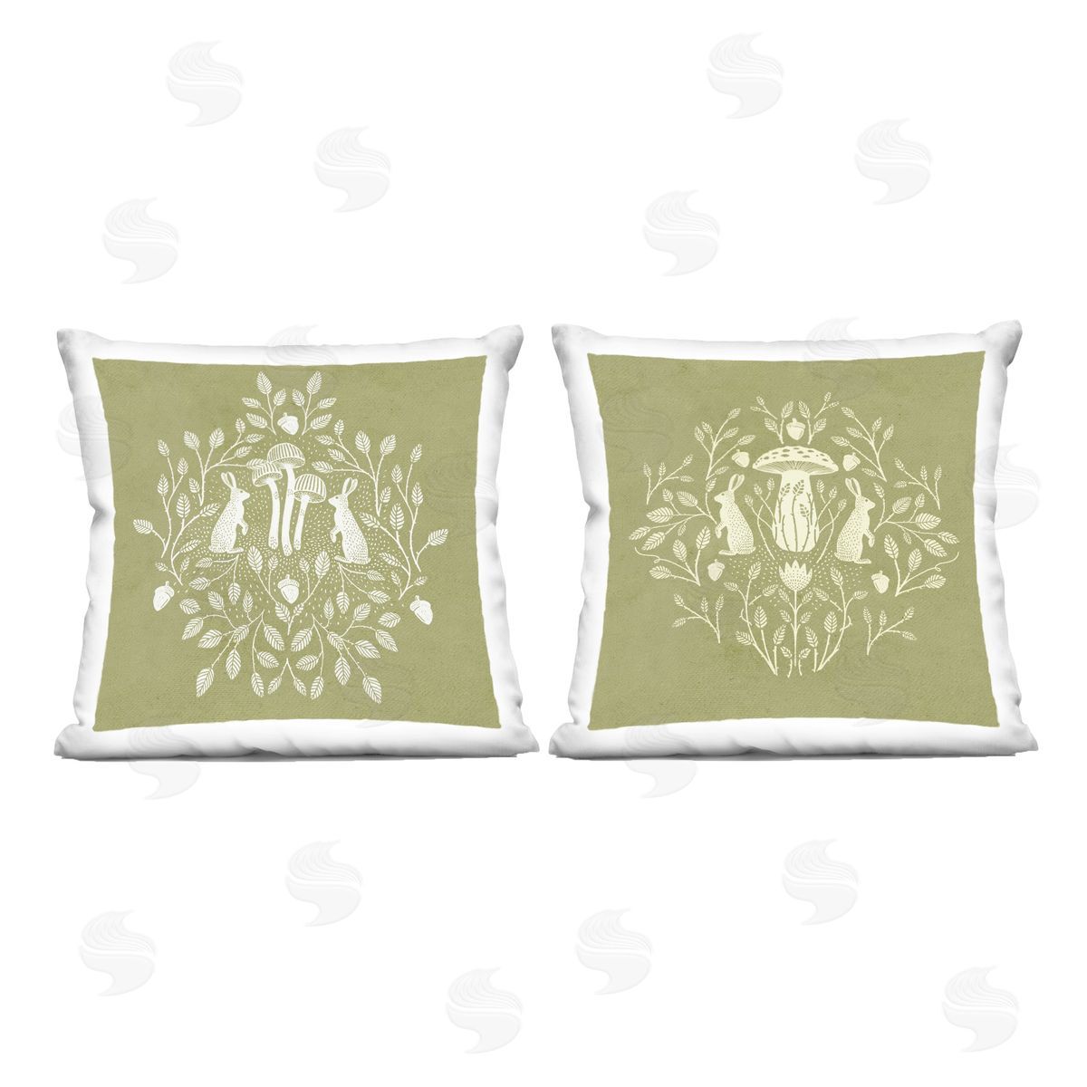 Katie O'Shea Boho Bunnies & Mushrooms Printed Plush Polyester Throw Pillow