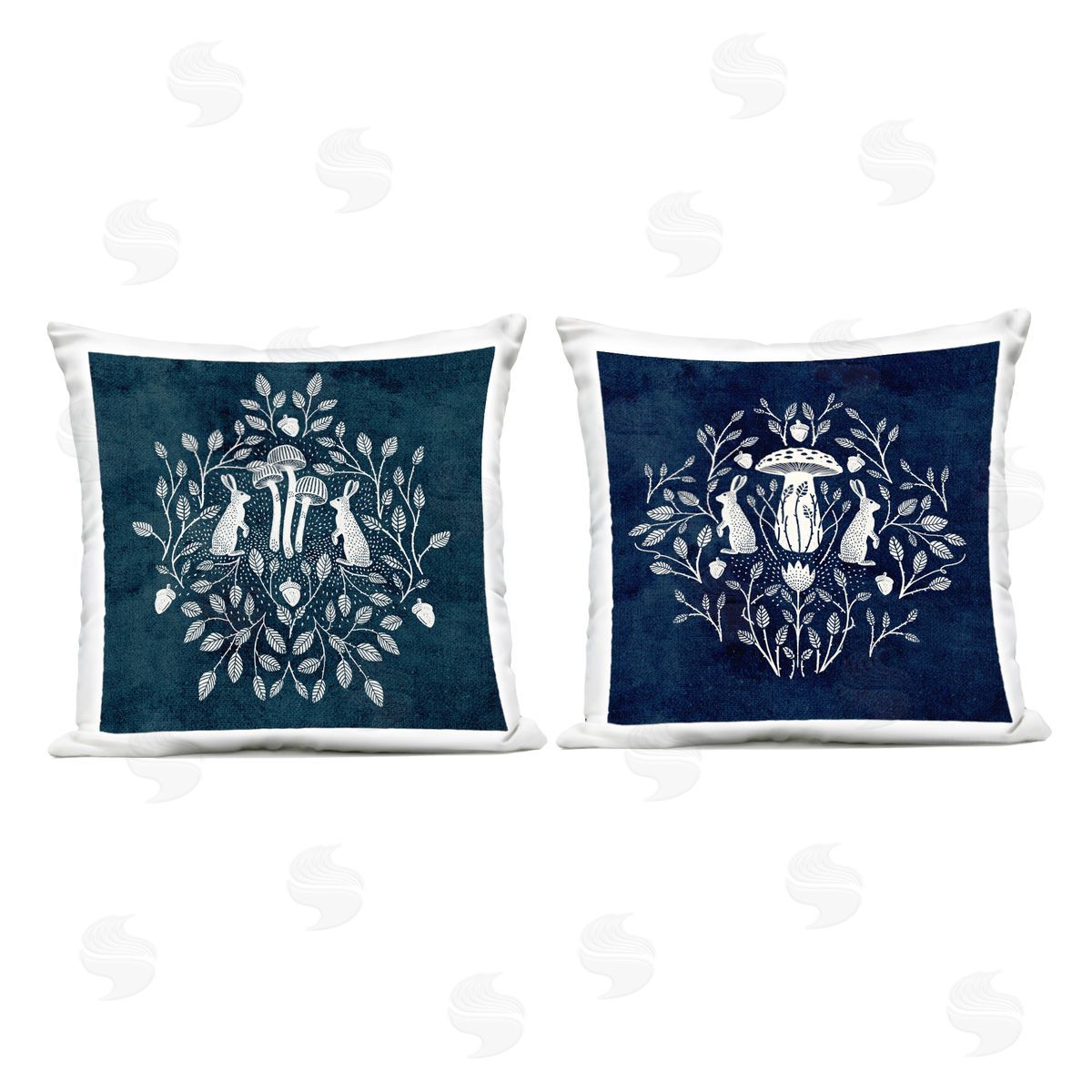Katie O'Shea Boho Mirrored Floral Bunnies Outdoor Quick-Dry Polyester Printed Throw Pillow