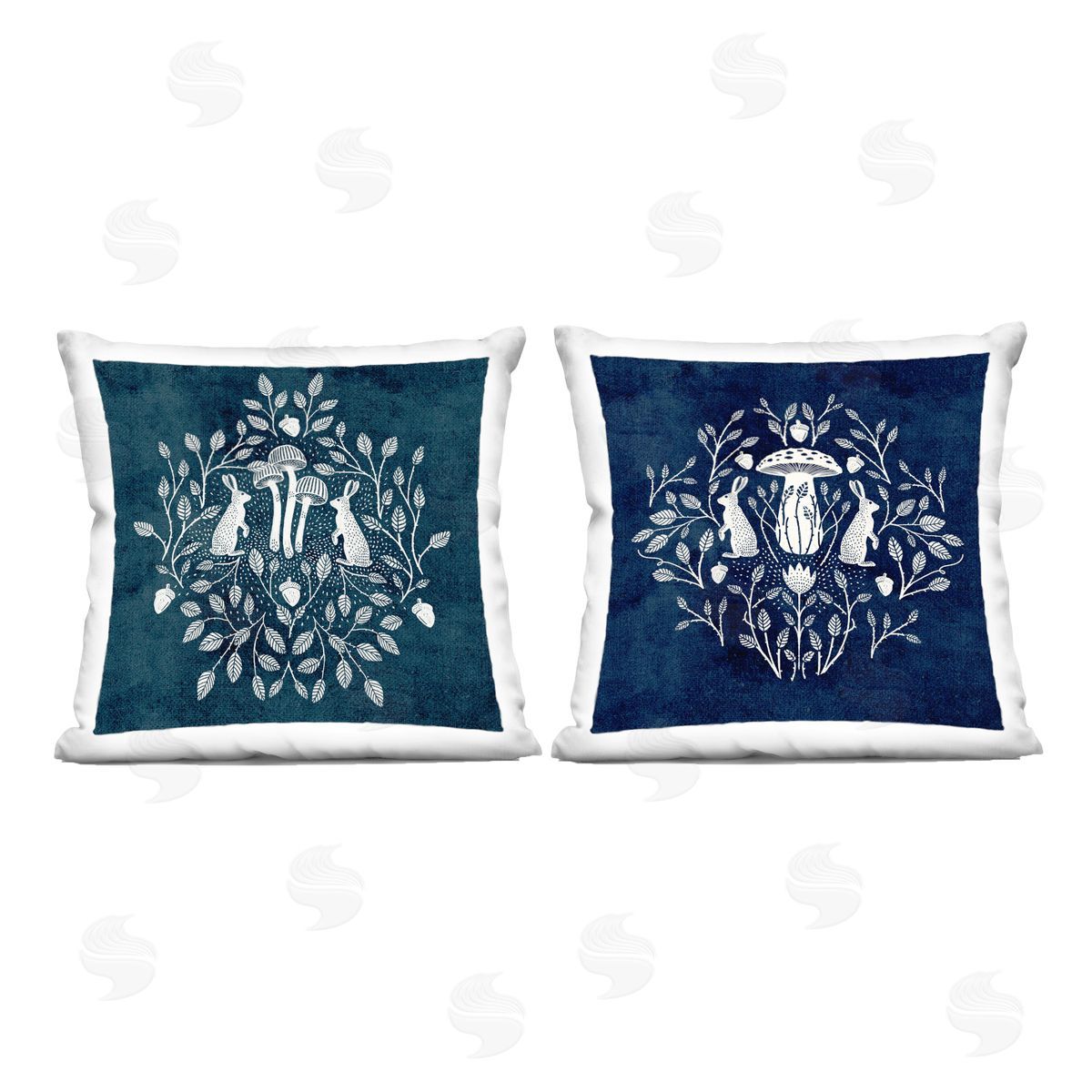 Katie O'Shea Boho Mirrored Floral Bunnies Printed Plush Polyester Throw Pillow
