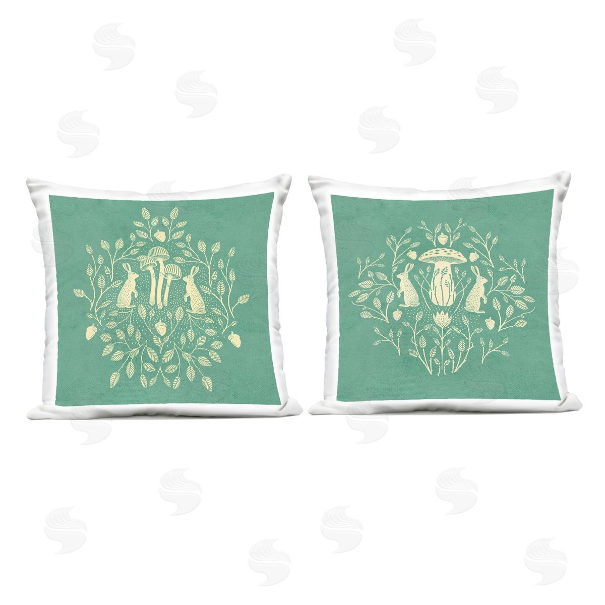 Katie O'Shea Boho Symmetrical Rabbits Outdoor Quick-Dry Polyester Printed Throw Pillow