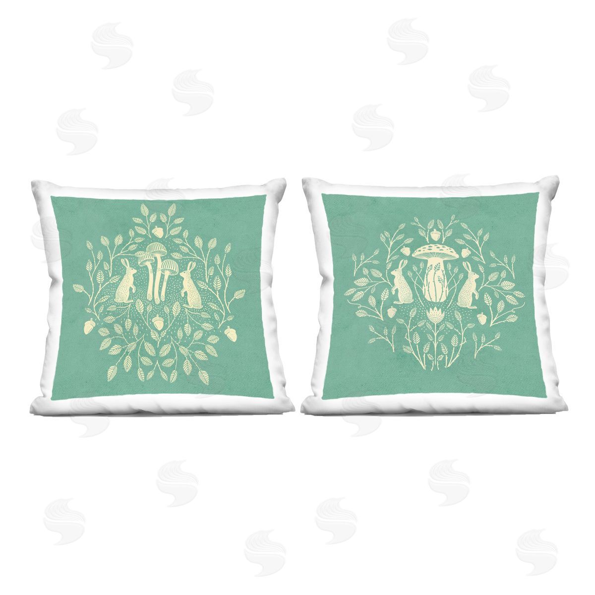 Katie O'Shea Boho Symmetrical Rabbits Printed Plush Polyester Throw Pillow