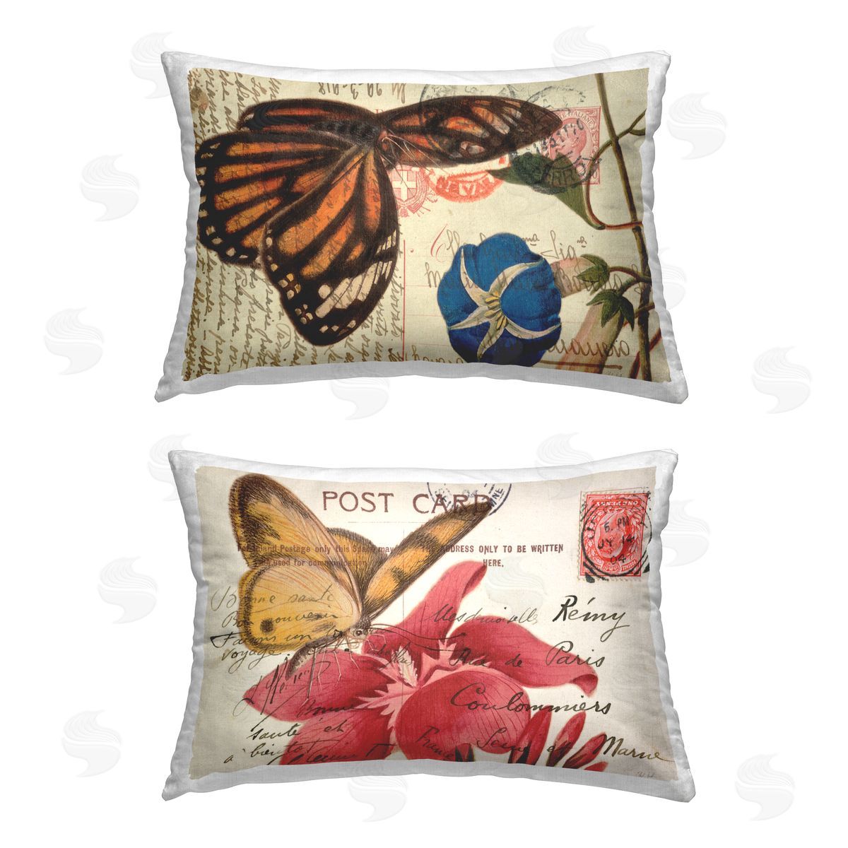 Deborah Revell Vintage Post Butterflies Printed Plush Polyester Throw Pillow