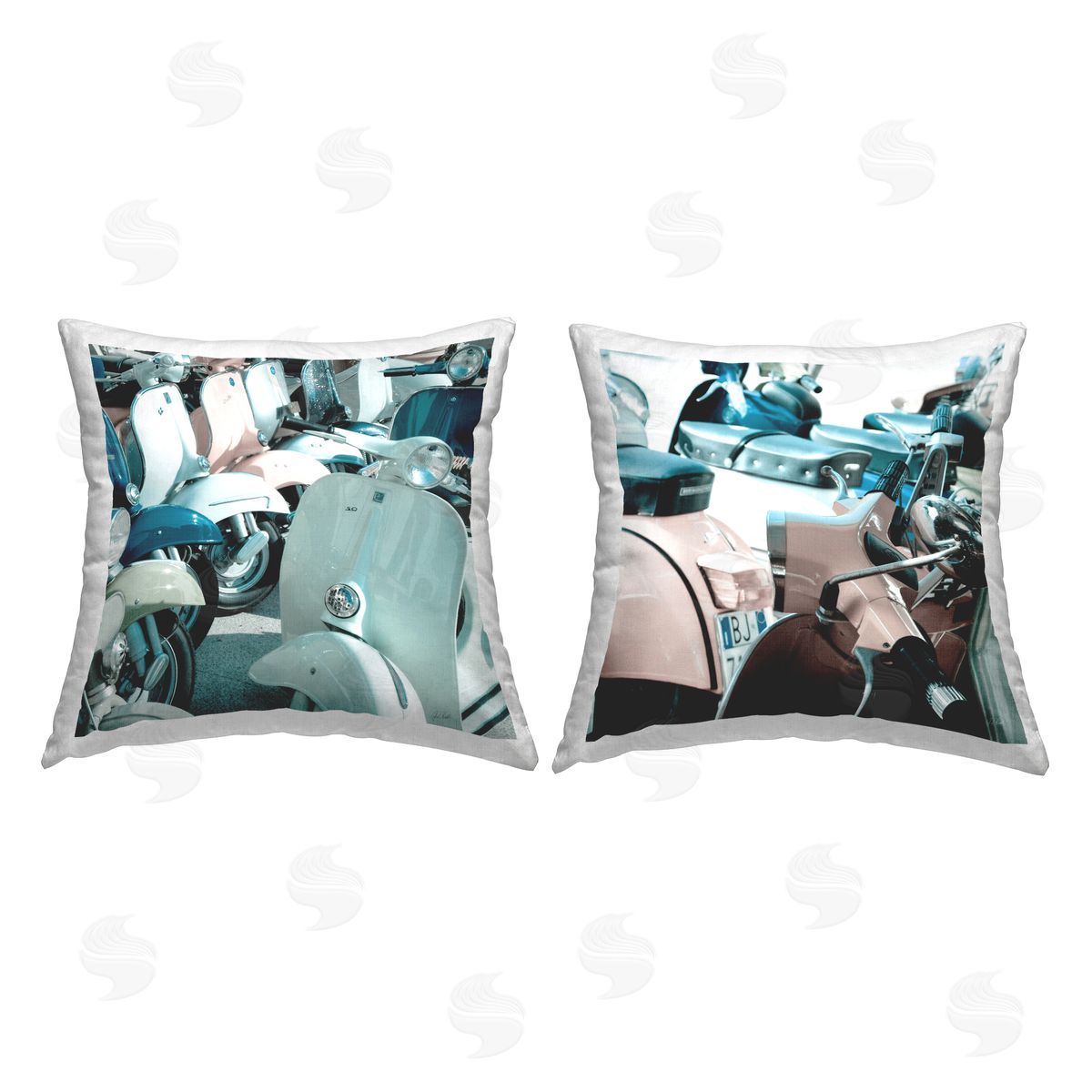 Deborah Revell Vintage Italian Scooters Printed Plush Polyester Throw Pillow