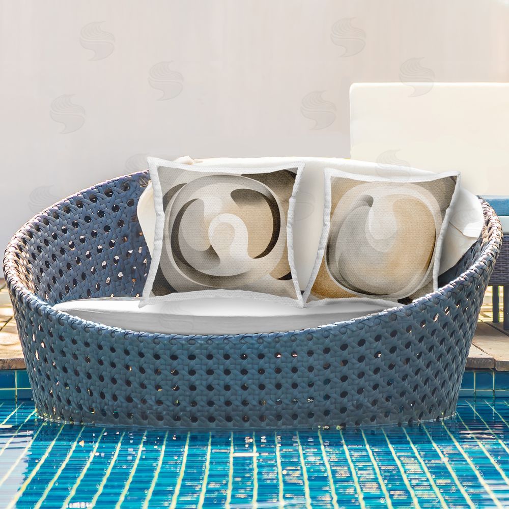Noah Bay Neutral Circular Vortex Outdoor Quick-Dry Polyester Printed Throw Pillow in Back Yard