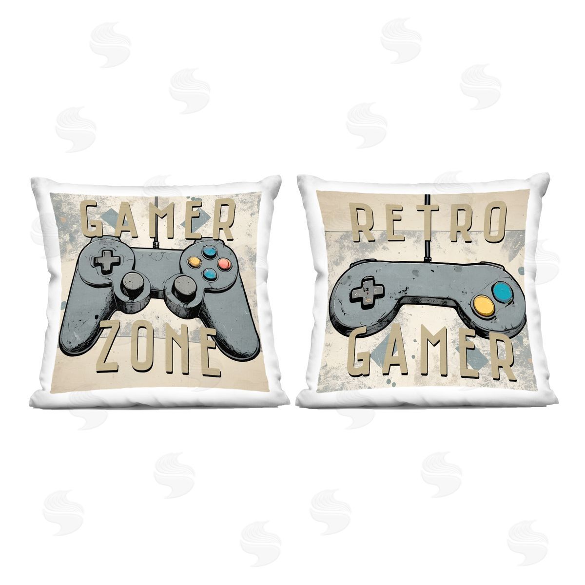 Kim Allen Retro Gamer Controllers Printed Plush Polyester Throw Pillow