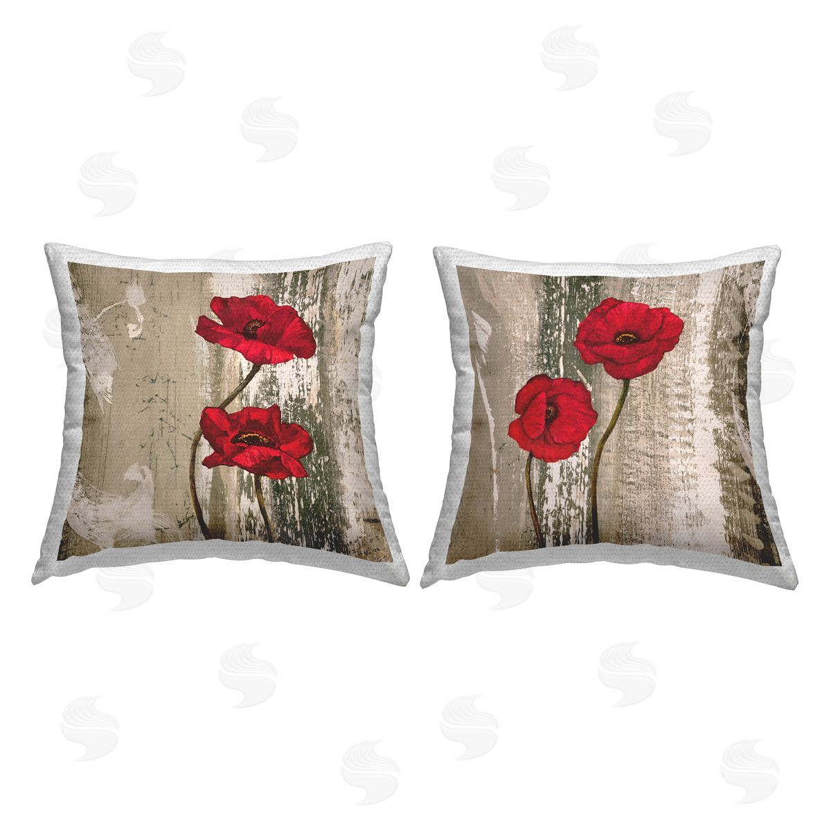 Brian Foster Poppies on Rustic Background Outdoor Quick-Dry Polyester Printed Throw Pillow