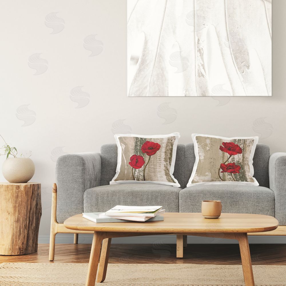 Brian Foster Poppies on Rustic Background Printed Plush Polyester Throw Pillow On Chair