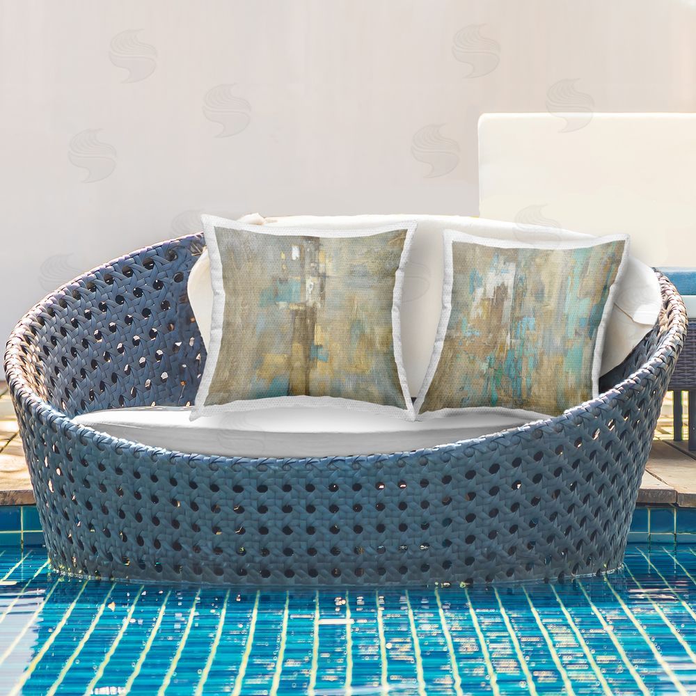 Justin Turner Gold & Rustic Abstractions Outdoor Quick-Dry Polyester Printed Throw Pillow in Back Yard