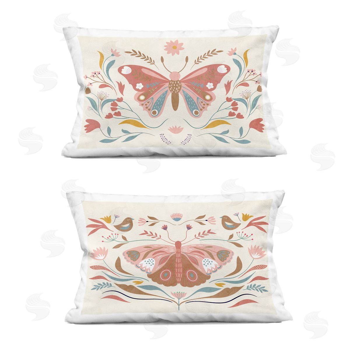 Kim Allen Folk Butterflies & Florals Printed Plush Polyester Throw Pillow