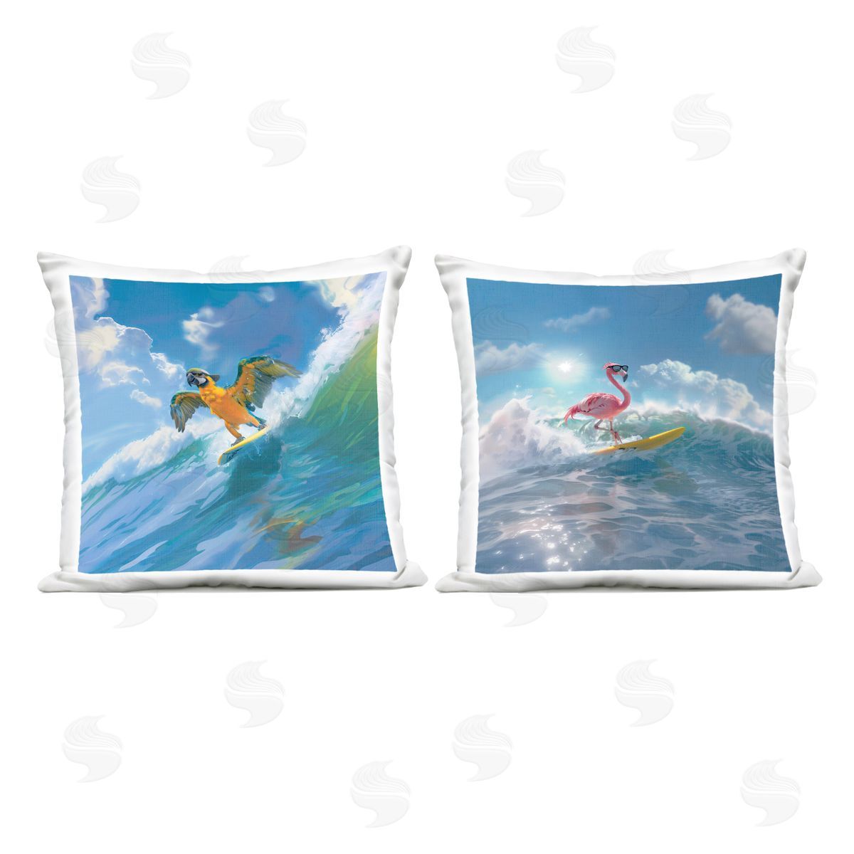 Jim Baldwin Parrot & Flamingo Surf Outdoor Quick-Dry Polyester Printed Throw Pillow