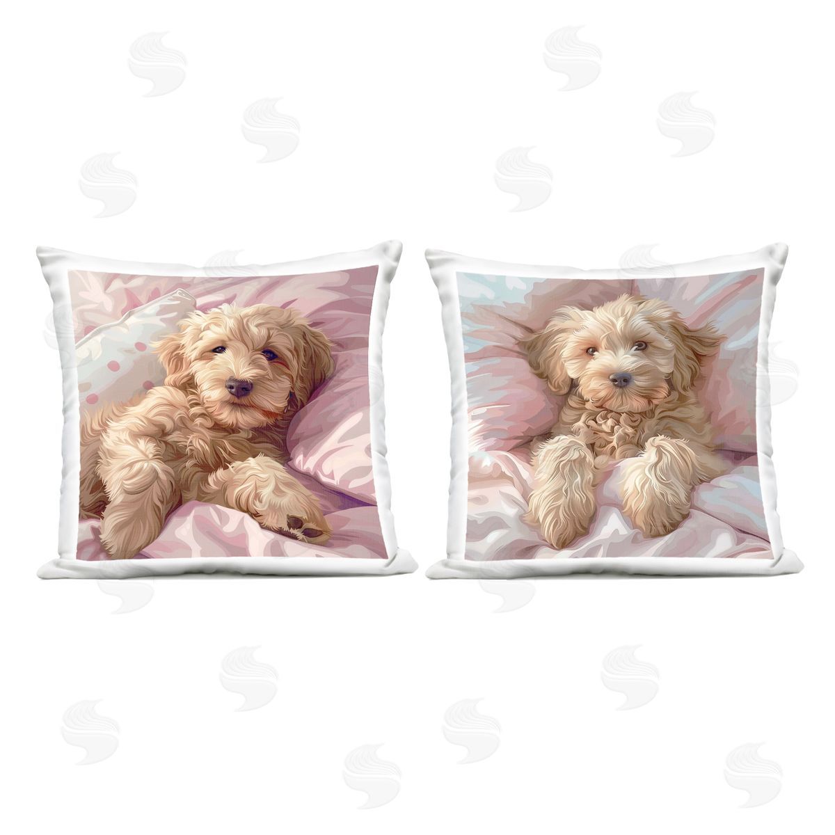 Jim Baldwin Cuddling Labradoodle in Bed Outdoor Quick-Dry Polyester Printed Throw Pillow