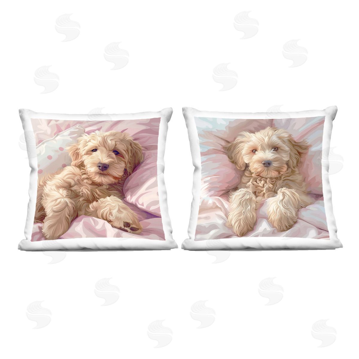 Jim Baldwin Cuddling Labradoodle in Bed Printed Plush Polyester Throw Pillow