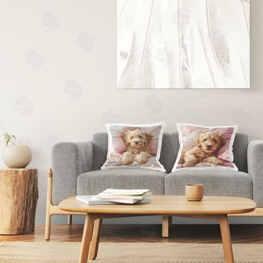 Jim Baldwin Cuddling Labradoodle in Bed Printed Plush Polyester Throw Pillow On Chair