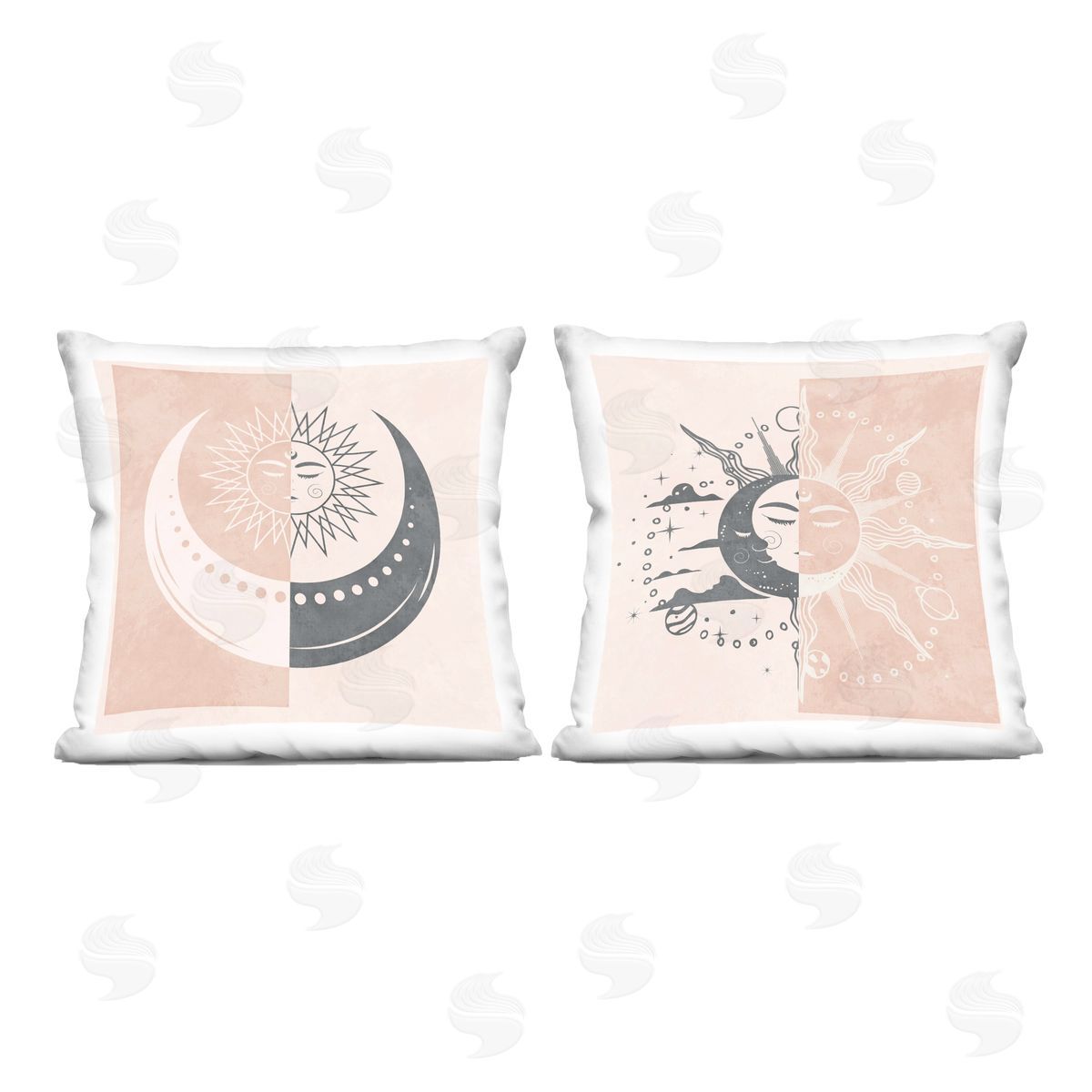 Nina Blue Boho Two Tone Moon Sun Printed Plush Polyester Throw Pillow